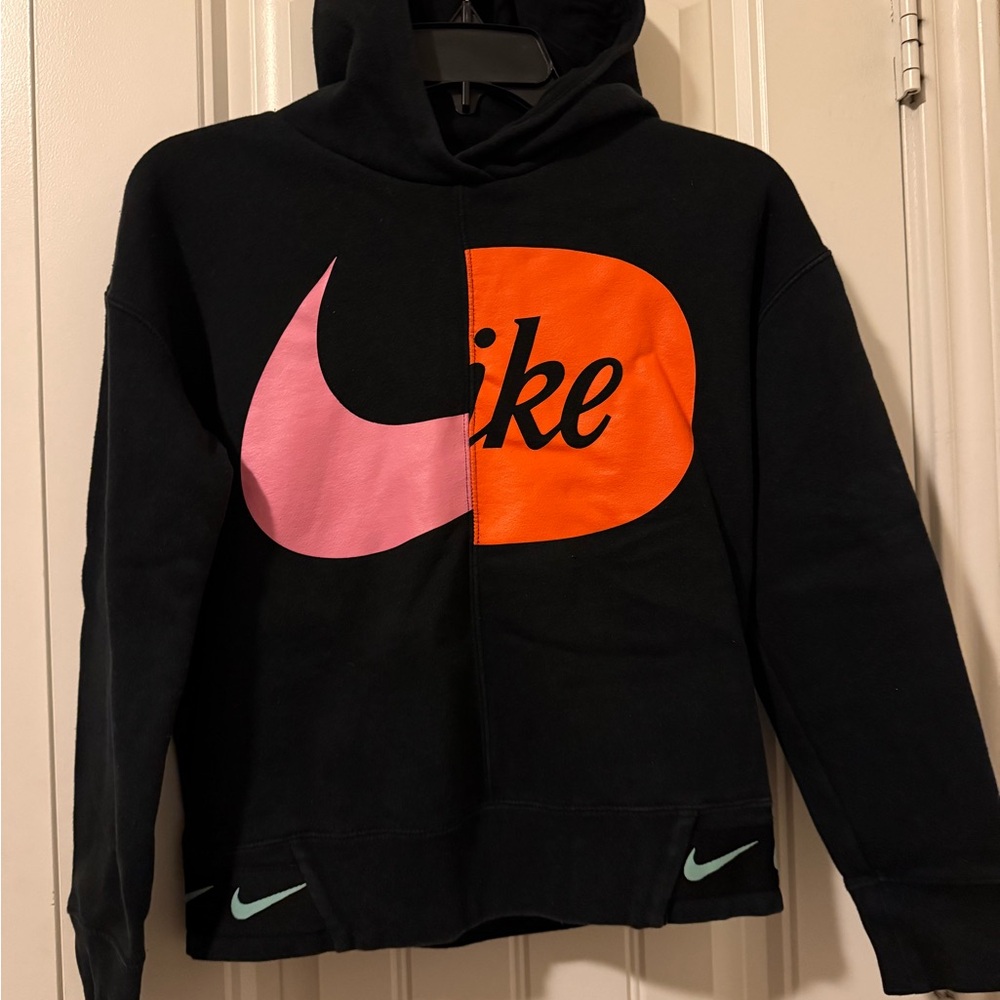 Nike Black Hoodie with Pink and Orange Logo